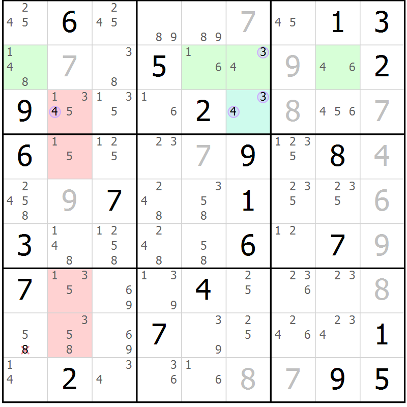 Position des candidats pour la solution de la Gr 22 page 25 du magazine de sudoku Sudoku Suprême n° 040