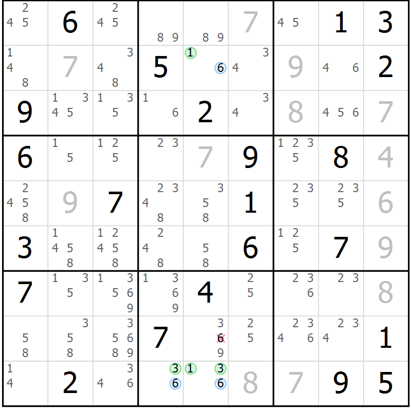 Position des candidats pour la solution de la Gr 22 page 25 du magazine de sudoku Sudoku Suprême n° 040
