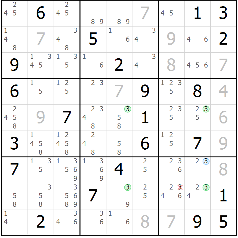 Position des candidats pour la solution de la Gr 22 page 25 du magazine de sudoku Sudoku Suprême n° 040
