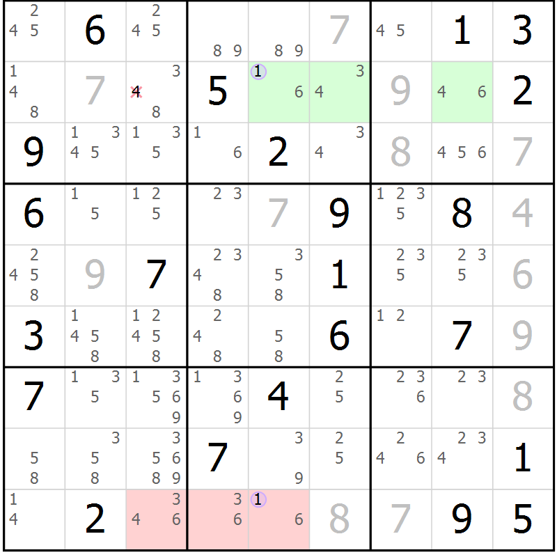 Position des candidats pour la solution de la Gr 22 page 25 du magazine de sudoku Sudoku Suprême n° 040