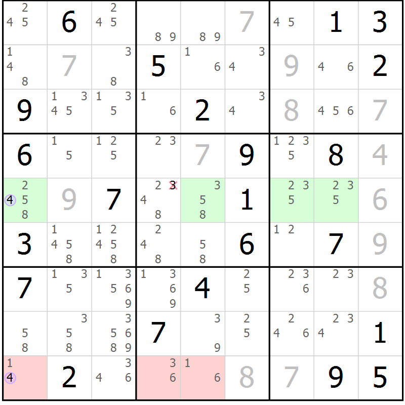 Position des candidats pour la solution de la Gr 22 page 25 du magazine de sudoku Sudoku Suprême n° 040