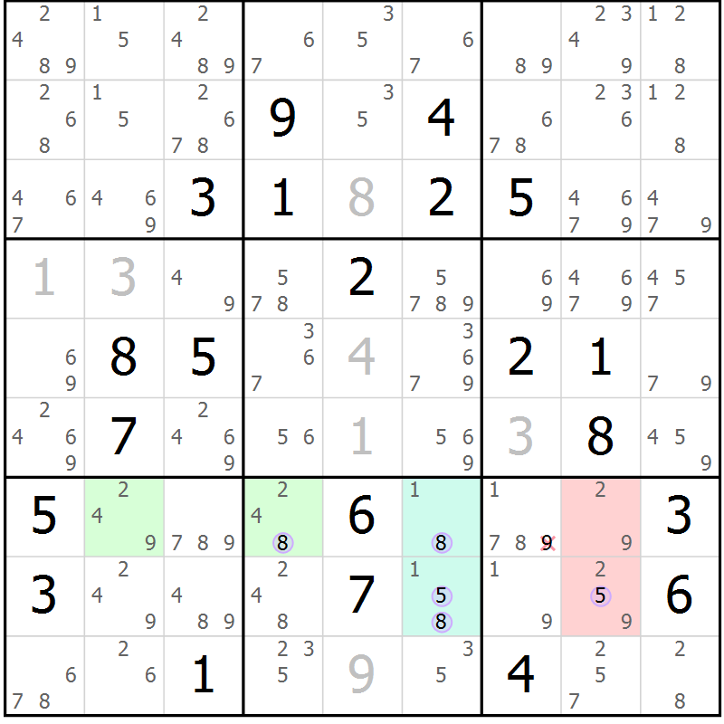 Position des candidats pour la solution de la Gr 23 page 26 du magazine de sudoku Sudoku Suprême n° 040