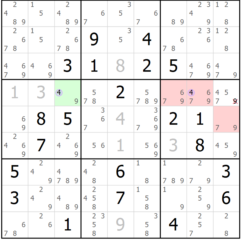 Position des candidats pour la solution de la Gr 23 page 26 du magazine de sudoku Sudoku Suprême n° 040