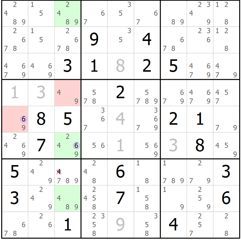 Position des candidats pour la solution de la Gr 23 page 26 du magazine de sudoku Sudoku Suprême n° 040