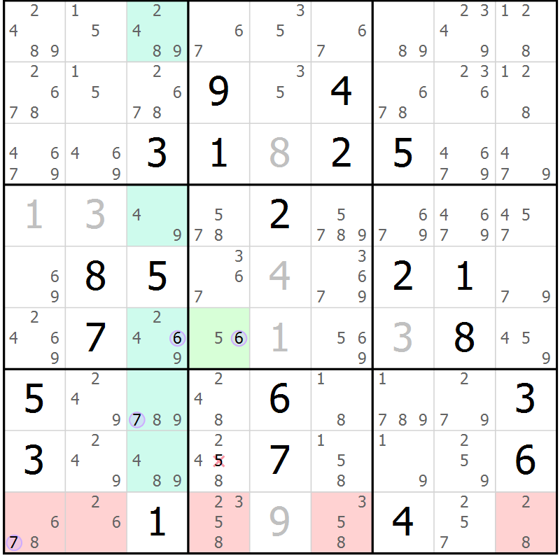 Position des candidats pour la solution de la Gr 23 page 26 du magazine de sudoku Sudoku Suprême n° 040