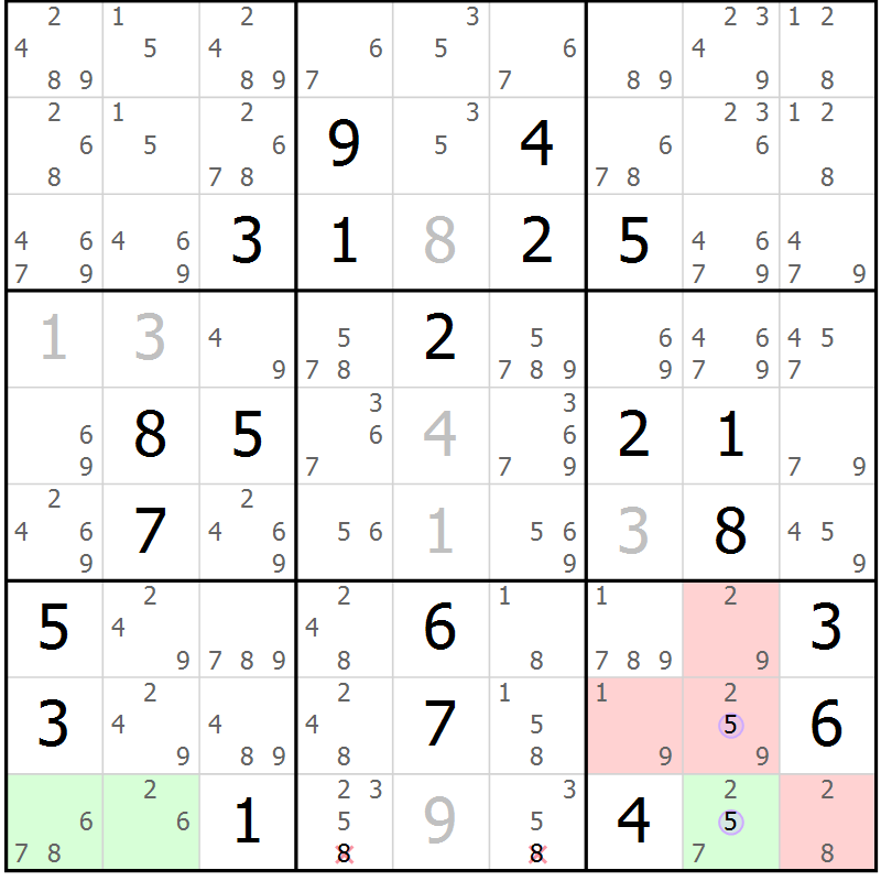 Position des candidats pour la solution de la Gr 23 page 26 du magazine de sudoku Sudoku Suprême n° 040