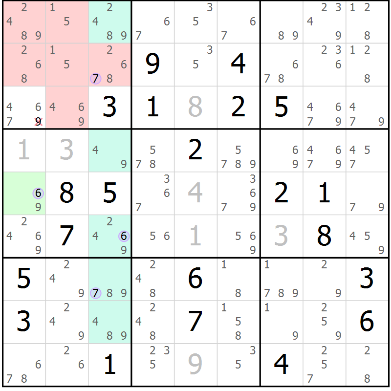 Position des candidats pour la solution de la Gr 23 page 26 du magazine de sudoku Sudoku Suprême n° 040