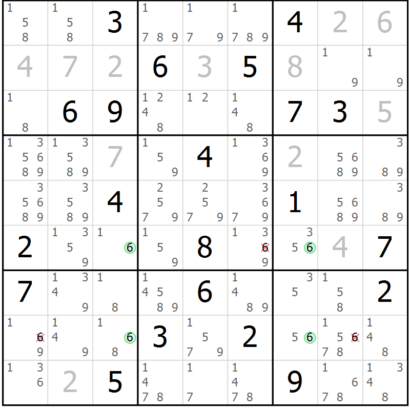 Position des candidats pour la solution de la Gr 24 page 27 du magazine de sudoku Sudoku Suprême n° 040
