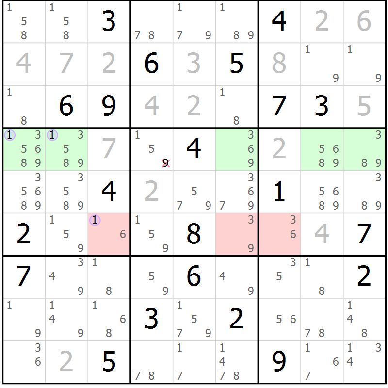Position des candidats pour la solution de la Gr 24 page 27 du magazine de sudoku Sudoku Suprême n° 040