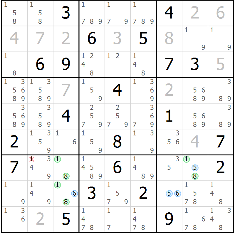 Position des candidats pour la solution de la Gr 24 page 27 du magazine de sudoku Sudoku Suprême n° 040