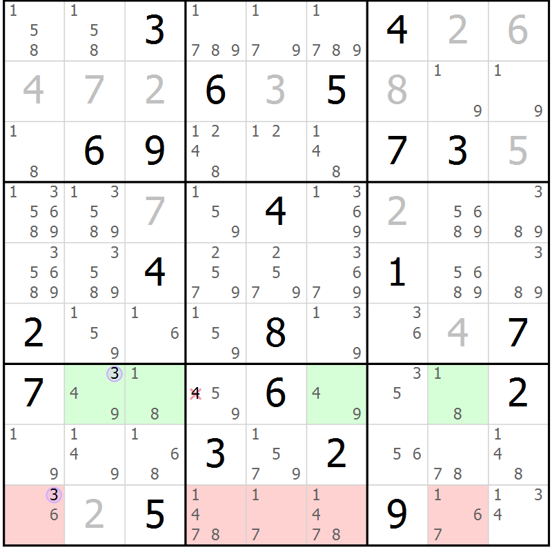 Position des candidats pour la solution de la Gr 24 page 27 du magazine de sudoku Sudoku Suprême n° 040