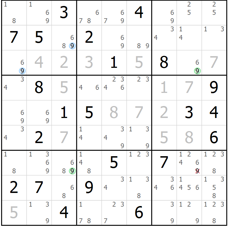 Position des candidats pour la solution de la Gr 25 page 28 du magazine de sudoku Sudoku Suprême n° 040