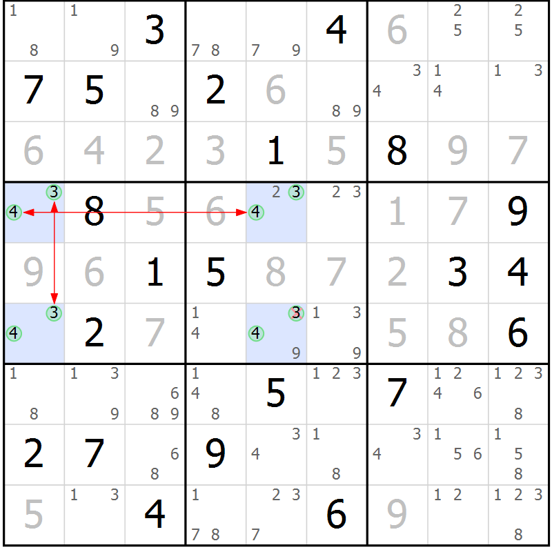 Position des candidats pour la solution de la Gr 25 page 28 du magazine de sudoku Sudoku Suprême n° 040