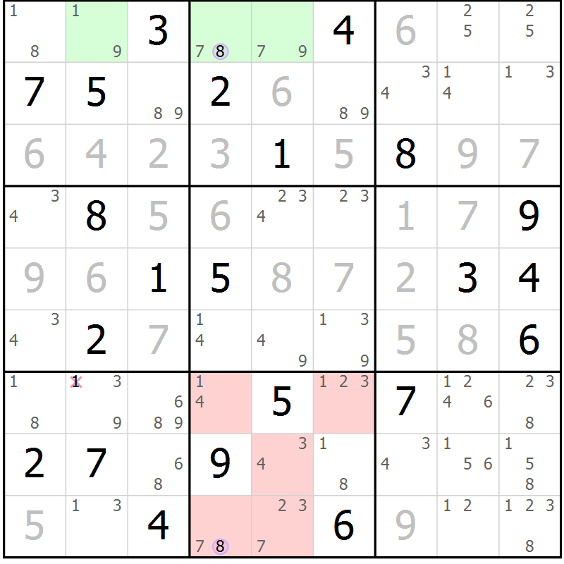 Position des candidats pour la solution de la Gr 25 page 28 du magazine de sudoku Sudoku Suprême n° 040