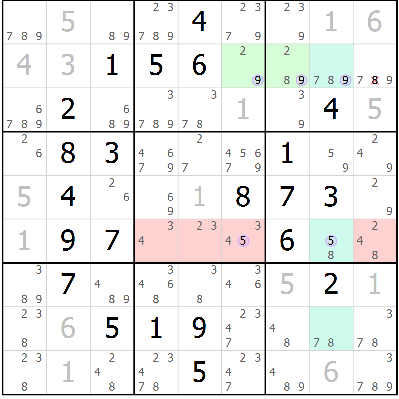 Position des candidats pour la solution de la Gr 26 page 29 du magazine de sudoku Sudoku Suprême n° 040