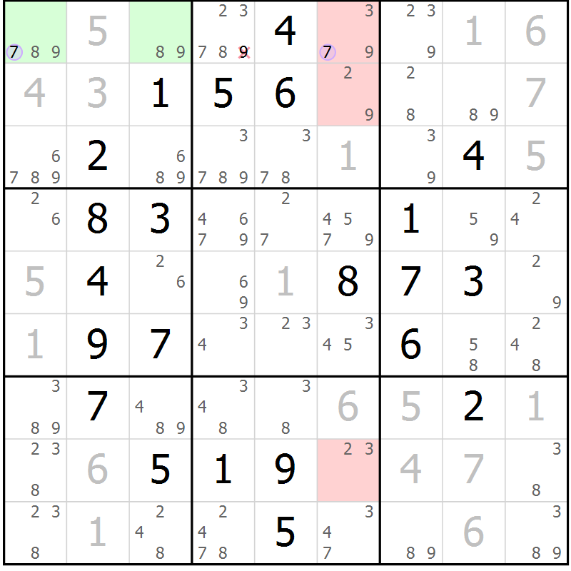 Position des candidats pour la solution de la Gr 26 page 29 du magazine de sudoku Sudoku Suprême n° 040