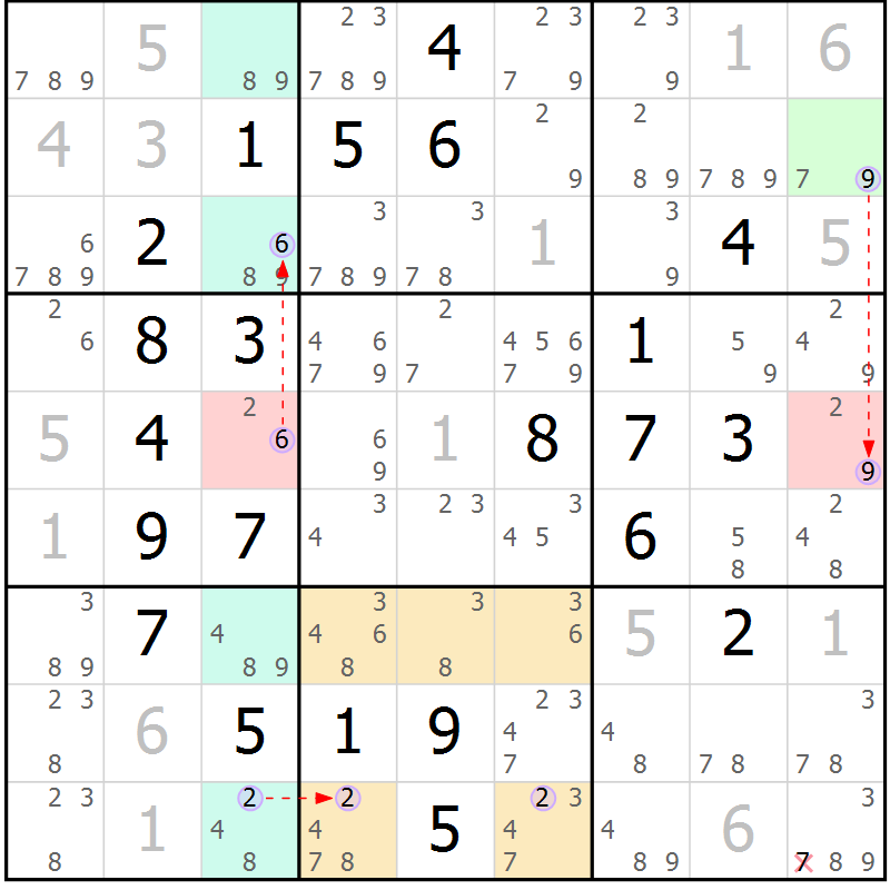 Position des candidats pour la solution de la Gr 26 page 29 du magazine de sudoku Sudoku Suprême n° 040