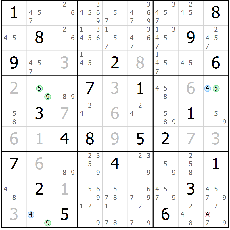 Position des candidats pour la solution de la Gr 27 page 30 du magazine de sudoku Sudoku Suprême n° 040
