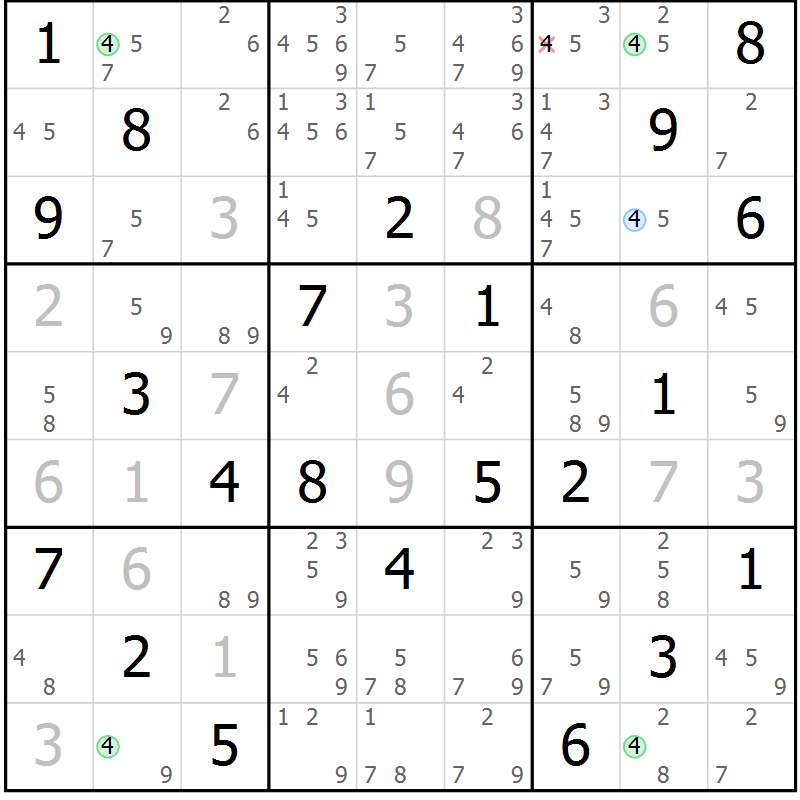 Position des candidats pour la solution de la Gr 27 page 30 du magazine de sudoku Sudoku Suprême n° 040