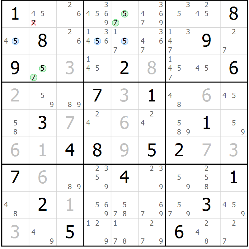 Position des candidats pour la solution de la Gr 27 page 30 du magazine de sudoku Sudoku Suprême n° 040