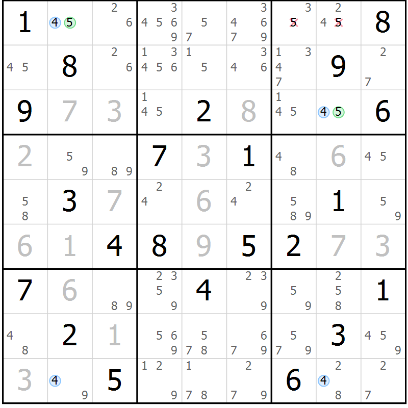 Position des candidats pour la solution de la Gr 27 page 30 du magazine de sudoku Sudoku Suprême n° 040