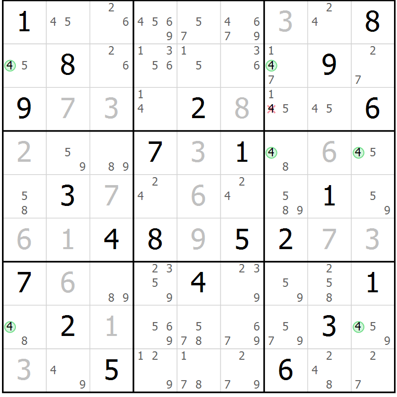 Position des candidats pour la solution de la Gr 27 page 30 du magazine de sudoku Sudoku Suprême n° 040
