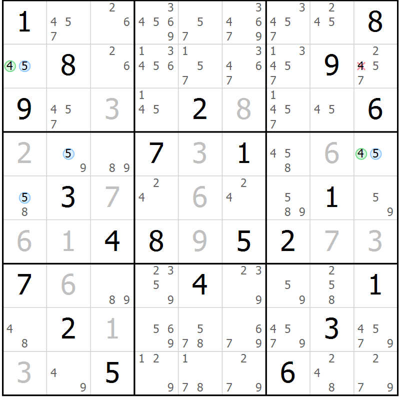 Position des candidats pour la solution de la Gr 27 page 30 du magazine de sudoku Sudoku Suprême n° 040