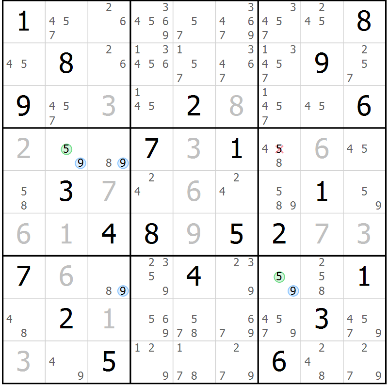 Position des candidats pour la solution de la Gr 27 page 30 du magazine de sudoku Sudoku Suprême n° 040