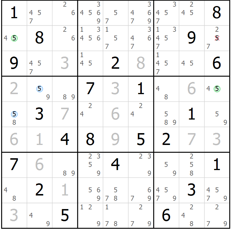 Position des candidats pour la solution de la Gr 27 page 30 du magazine de sudoku Sudoku Suprême n° 040