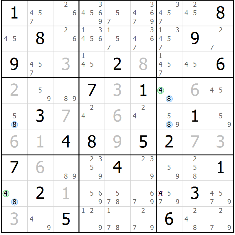 Position des candidats pour la solution de la Gr 27 page 30 du magazine de sudoku Sudoku Suprême n° 040