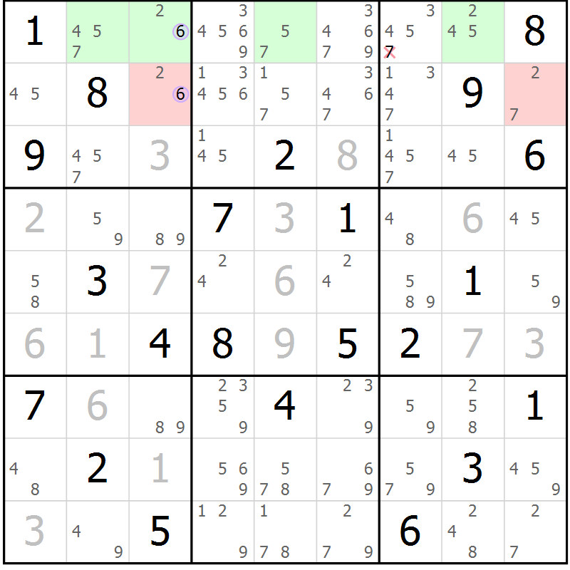 Position des candidats pour la solution de la Gr 27 page 30 du magazine de sudoku Sudoku Suprême n° 040