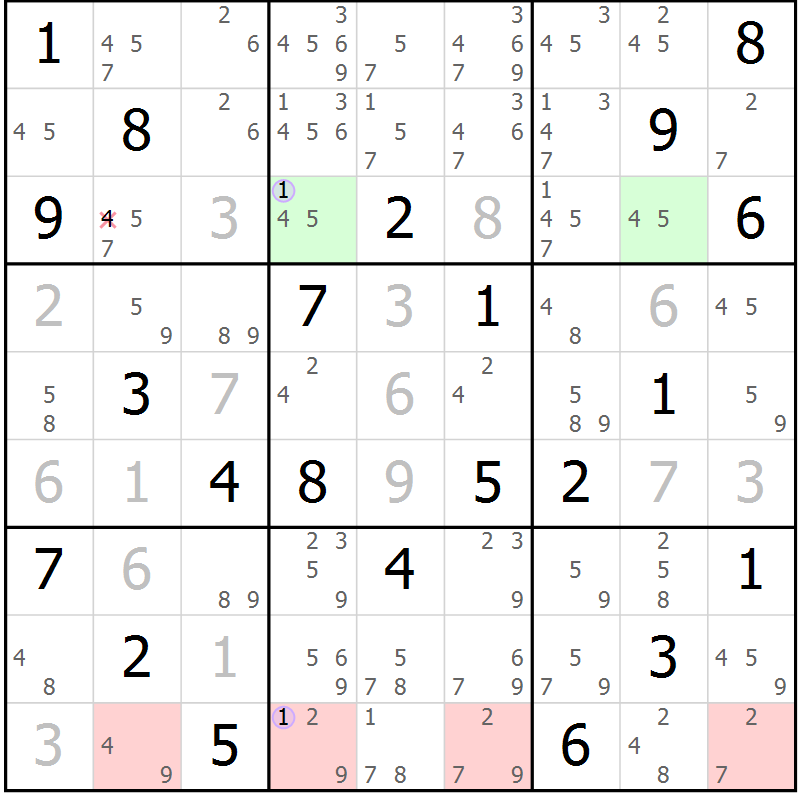 Position des candidats pour la solution de la Gr 27 page 30 du magazine de sudoku Sudoku Suprême n° 040