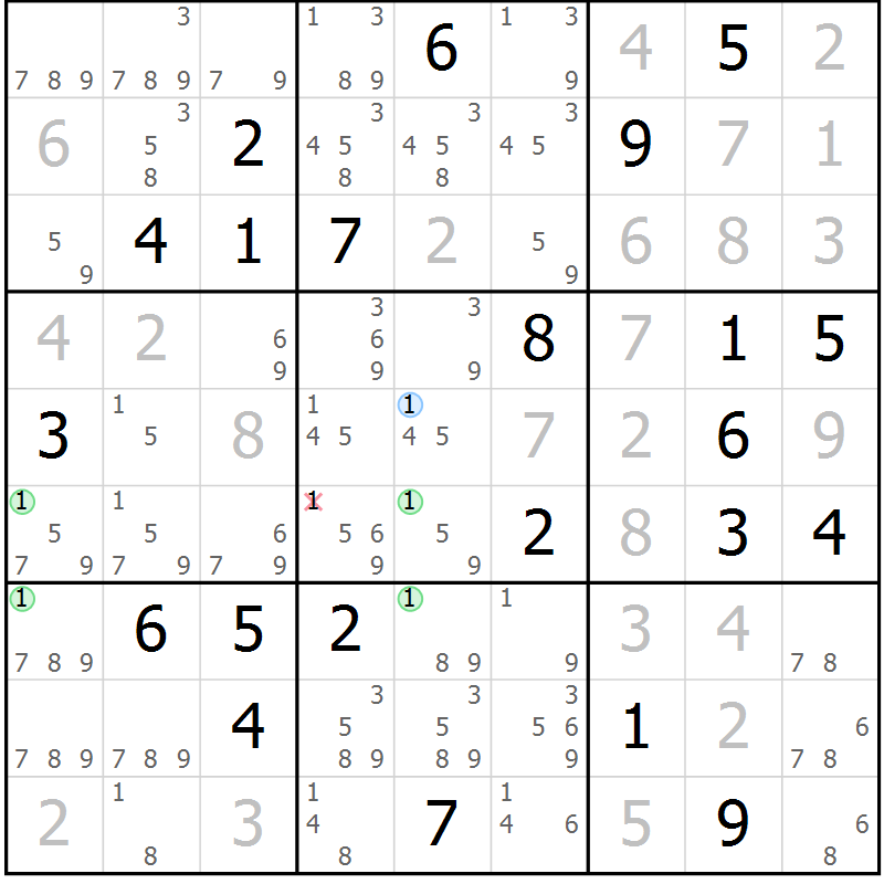 Position des candidats pour la solution de la Gr 28 page 31 du magazine de sudoku Sudoku Suprême n° 040