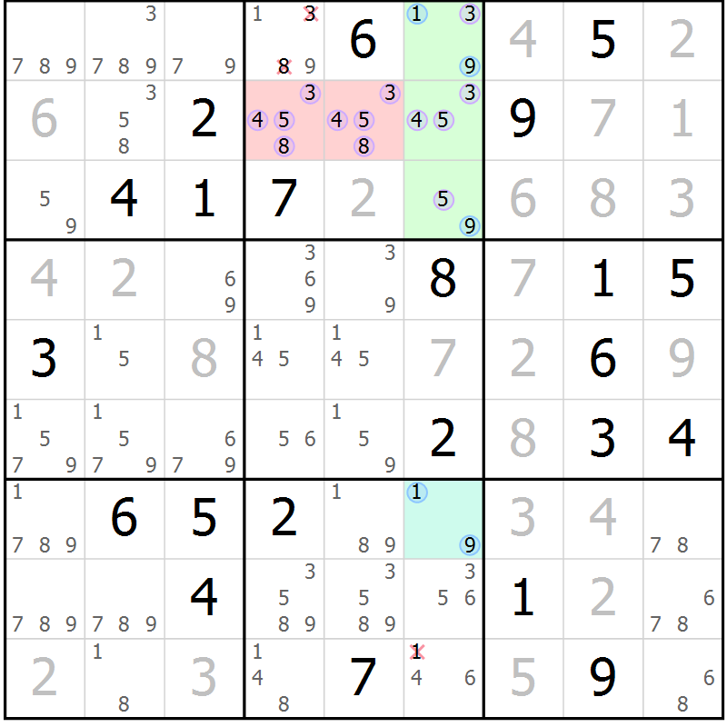 Position des candidats pour la solution de la Gr 28 page 31 du magazine de sudoku Sudoku Suprême n° 040