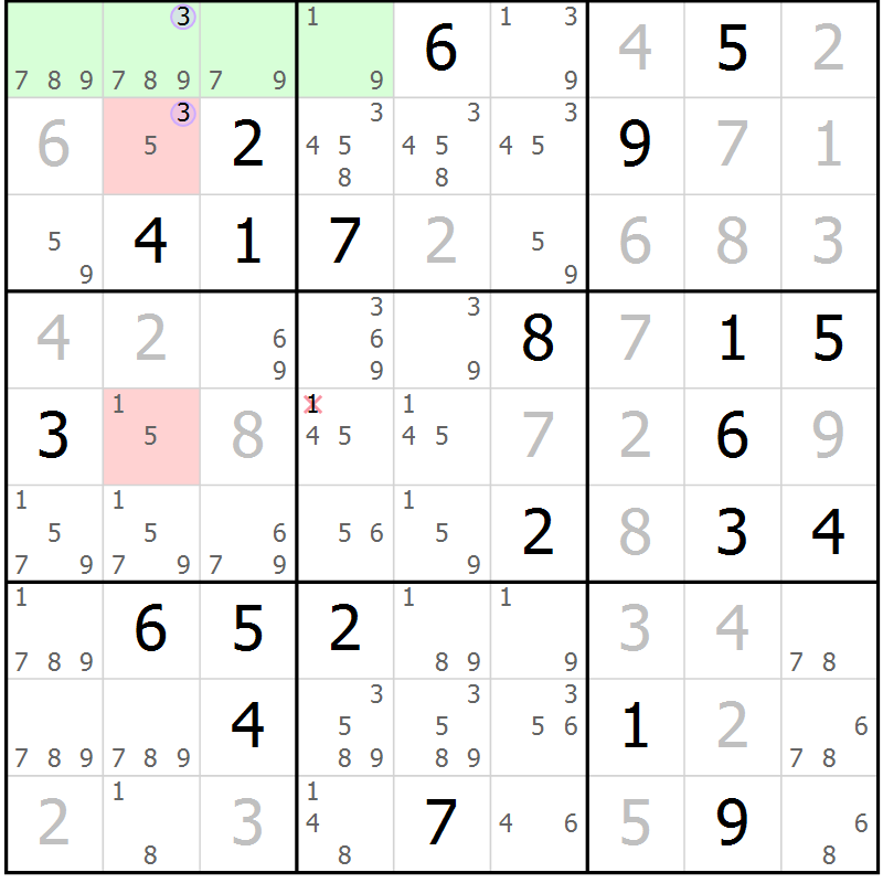 Position des candidats pour la solution de la Gr 28 page 31 du magazine de sudoku Sudoku Suprême n° 040