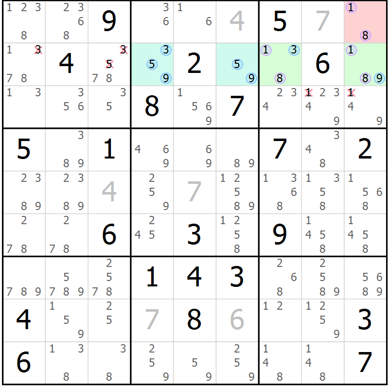Position des candidats pour la solution de la Gr 29 page 32 du magazine de sudoku Sudoku Suprême n° 040