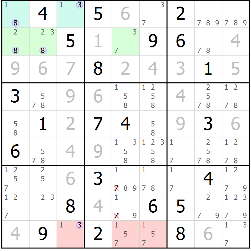 Position des candidats pour la solution de la Gr 3 page 6 du magazine de sudoku Sudoku Suprême n° 040