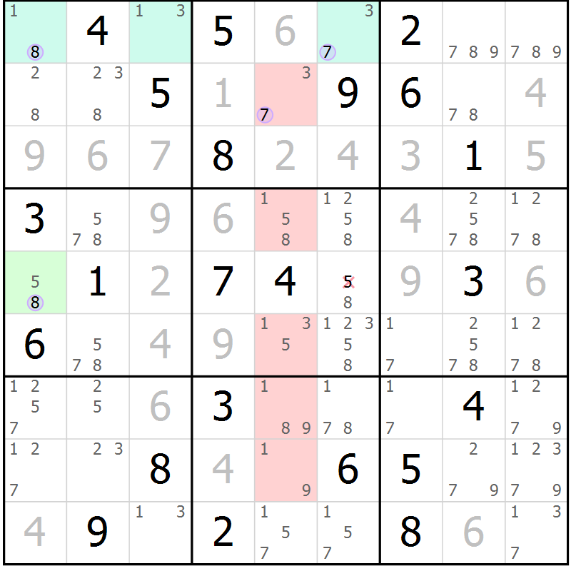 Position des candidats pour la solution de la Gr 3 page 6 du magazine de sudoku Sudoku Suprême n° 040
