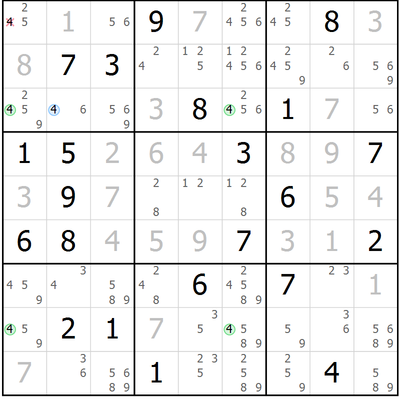 Position des candidats pour la solution de la Gr 30 page 33 du magazine de sudoku Sudoku Suprême n° 040