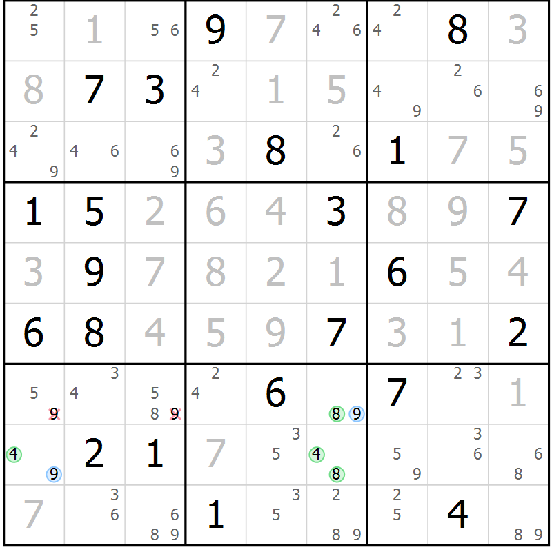 Position des candidats pour la solution de la Gr 30 page 33 du magazine de sudoku Sudoku Suprême n° 040