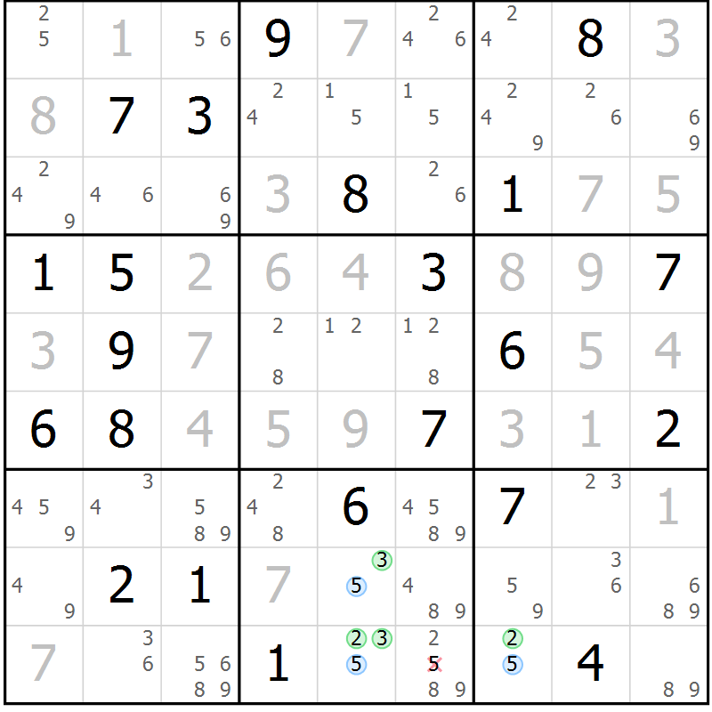 Position des candidats pour la solution de la Gr 30 page 33 du magazine de sudoku Sudoku Suprême n° 040