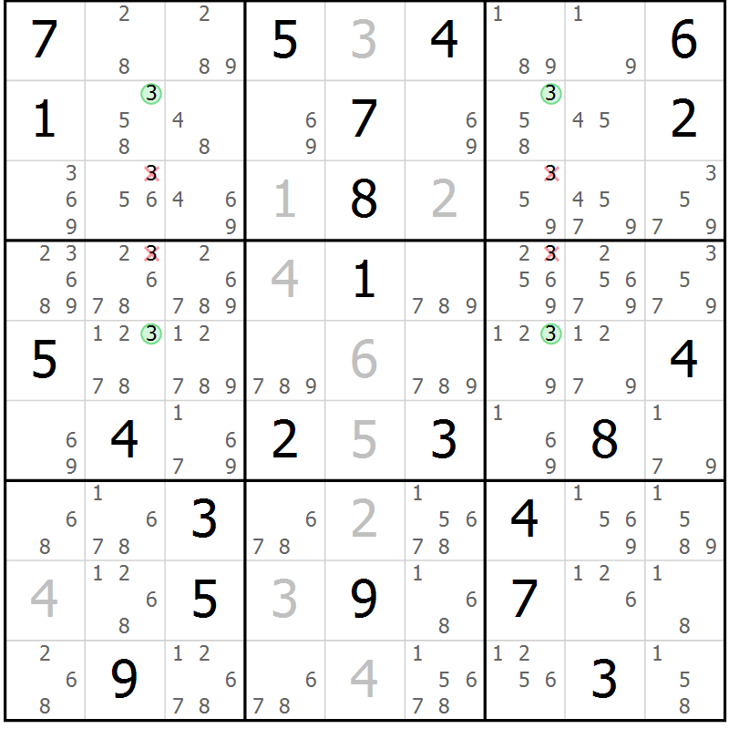 Position des candidats pour la solution de la Gr 31 page 34 du magazine de sudoku Sudoku Suprême n° 040