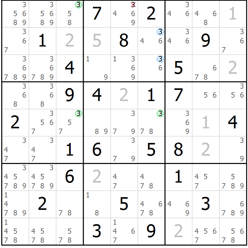Position des candidats pour la solution de la Gr 32 page 35 du magazine de sudoku Sudoku Suprême n° 040