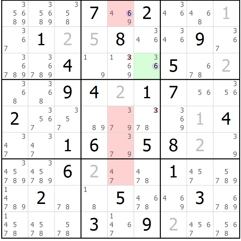 Position des candidats pour la solution de la Gr 32 page 35 du magazine de sudoku Sudoku Suprême n° 040