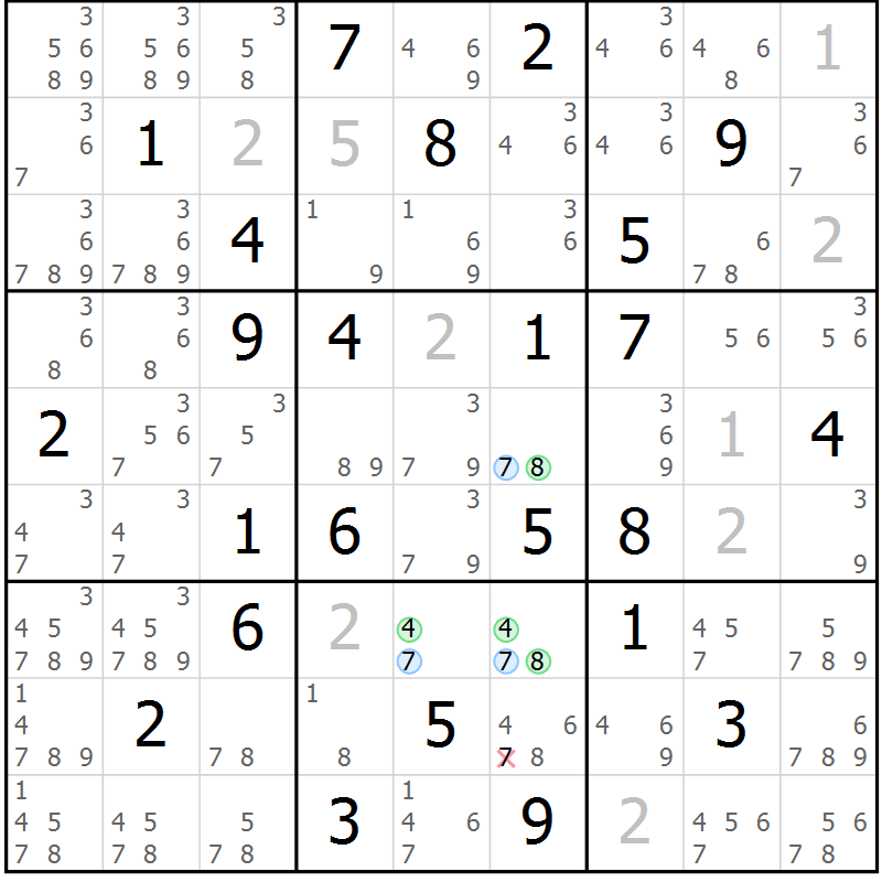 Position des candidats pour la solution de la Gr 32 page 35 du magazine de sudoku Sudoku Suprême n° 040