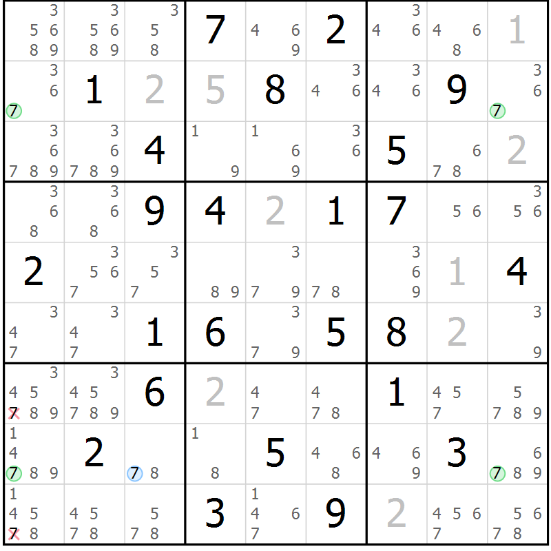 Position des candidats pour la solution de la Gr 32 page 35 du magazine de sudoku Sudoku Suprême n° 040