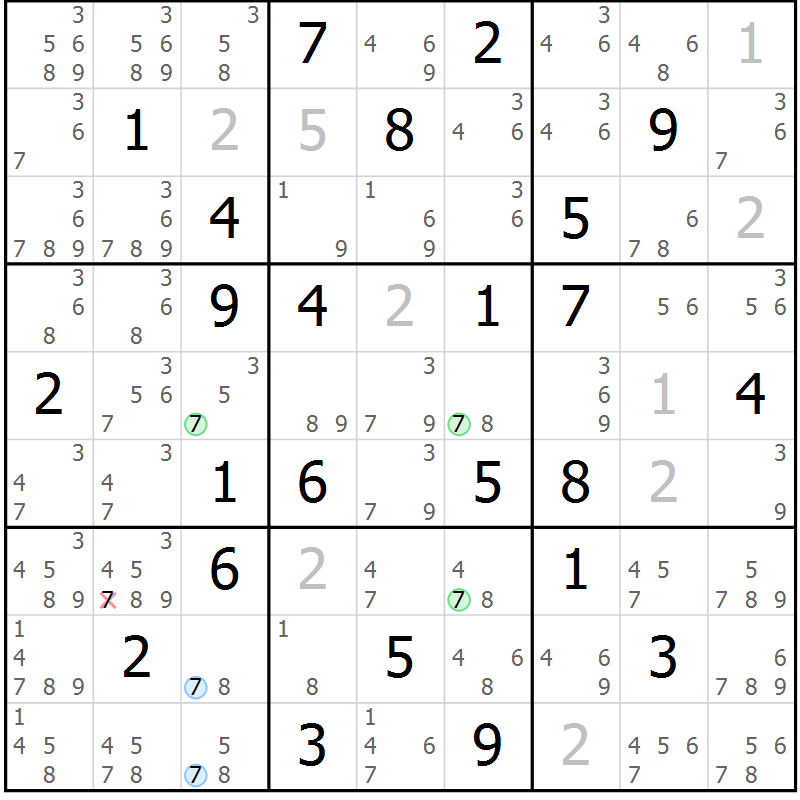 Position des candidats pour la solution de la Gr 32 page 35 du magazine de sudoku Sudoku Suprême n° 040