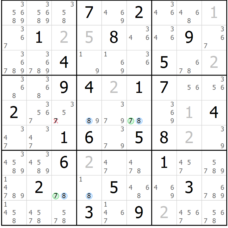 Position des candidats pour la solution de la Gr 32 page 35 du magazine de sudoku Sudoku Suprême n° 040