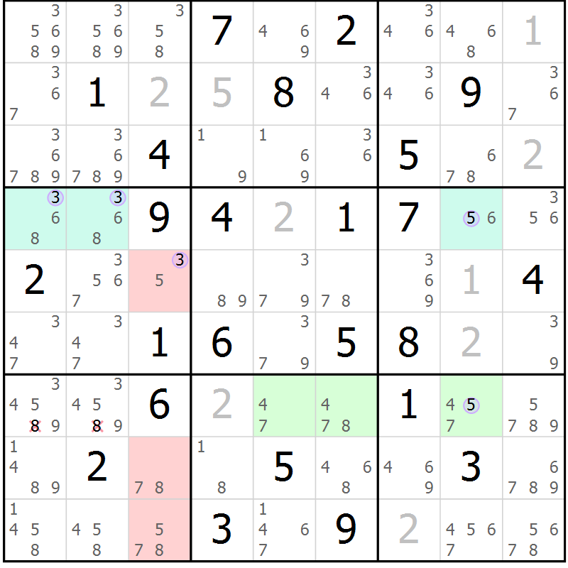Position des candidats pour la solution de la Gr 32 page 35 du magazine de sudoku Sudoku Suprême n° 040