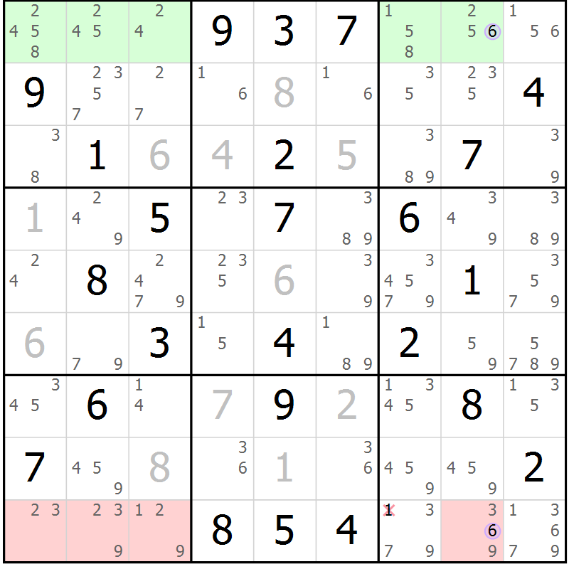 Position des candidats pour la solution de la Gr 33 page 36 du magazine de sudoku Sudoku Suprême n° 040